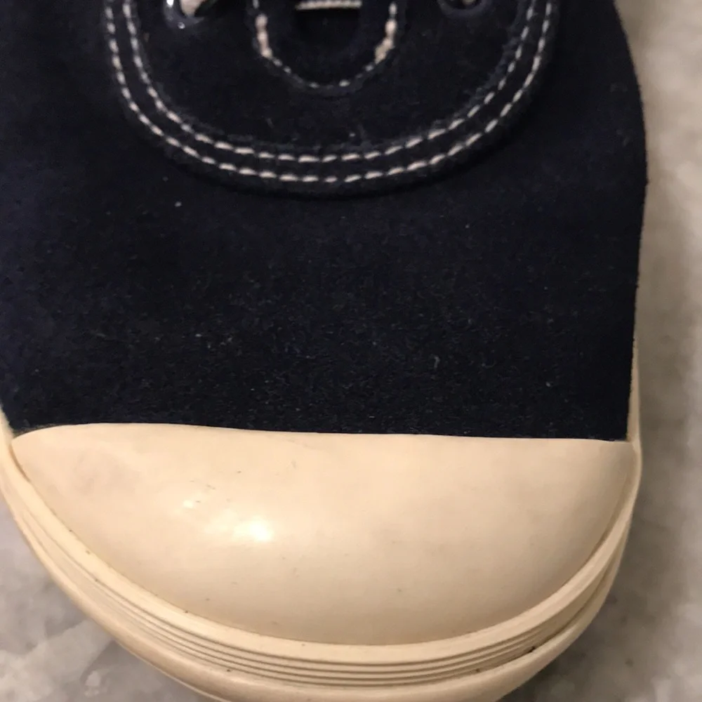 Vintage Polo Ralph‎ Lauren Sport Sneakers Mens 7.5 Navy Blue White Leather Retro